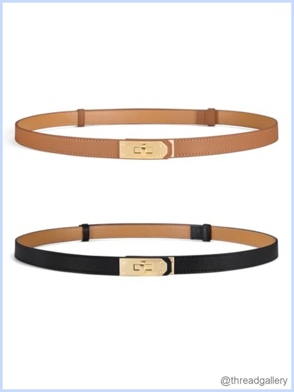 Skinny Leather Belt Adjustable Dress Belt Gold Buckle Women